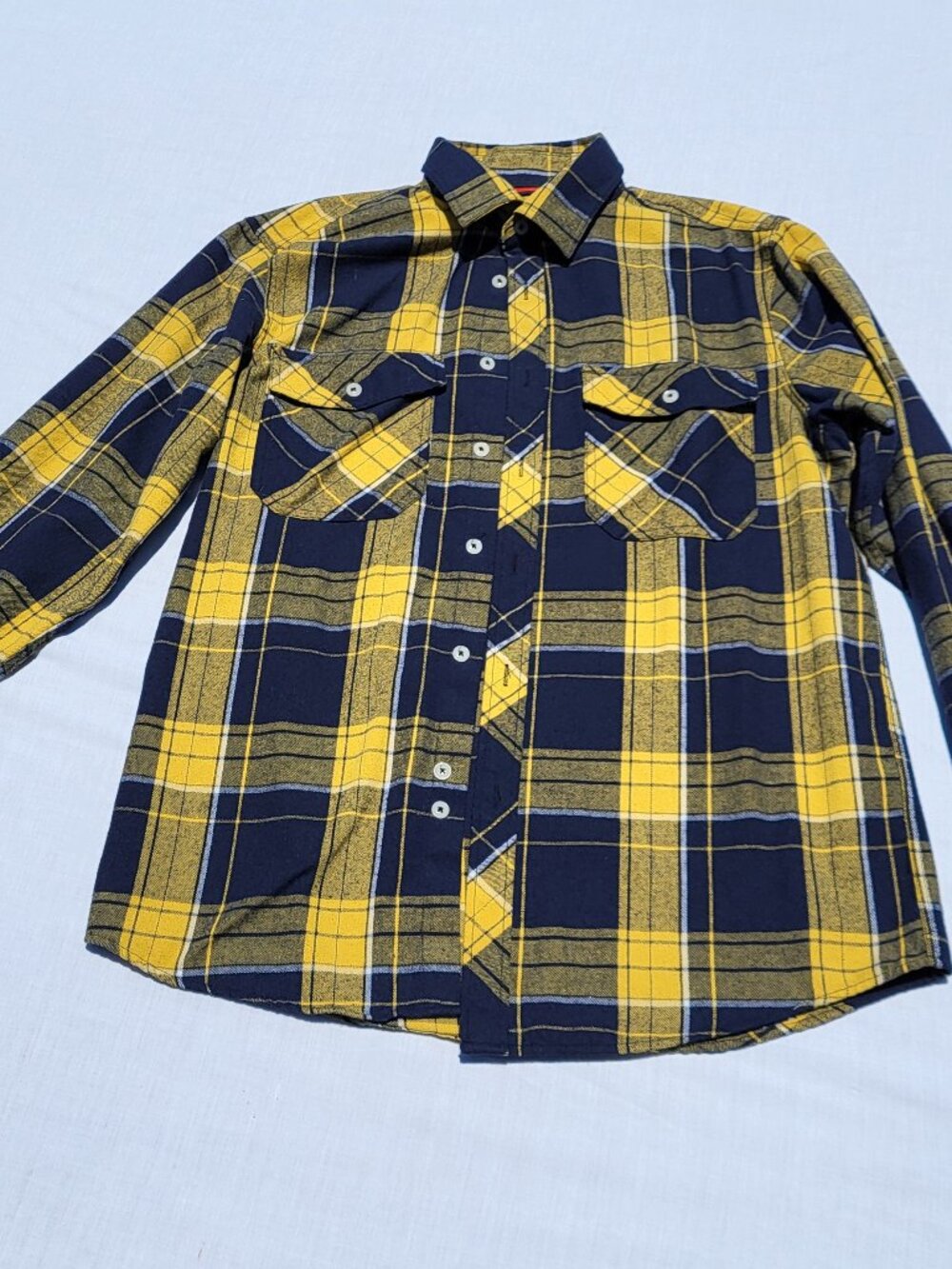 Design in Italy Shirt Men’s Small Yellow Black Plaid Flannel Pockets Luxury